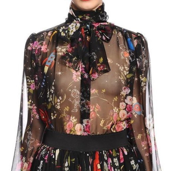 Dolce & Gabbana Tops - Dolce & Gabbana Sheer Silk Chiffon Space Cosmos Print Blouse - Size 44